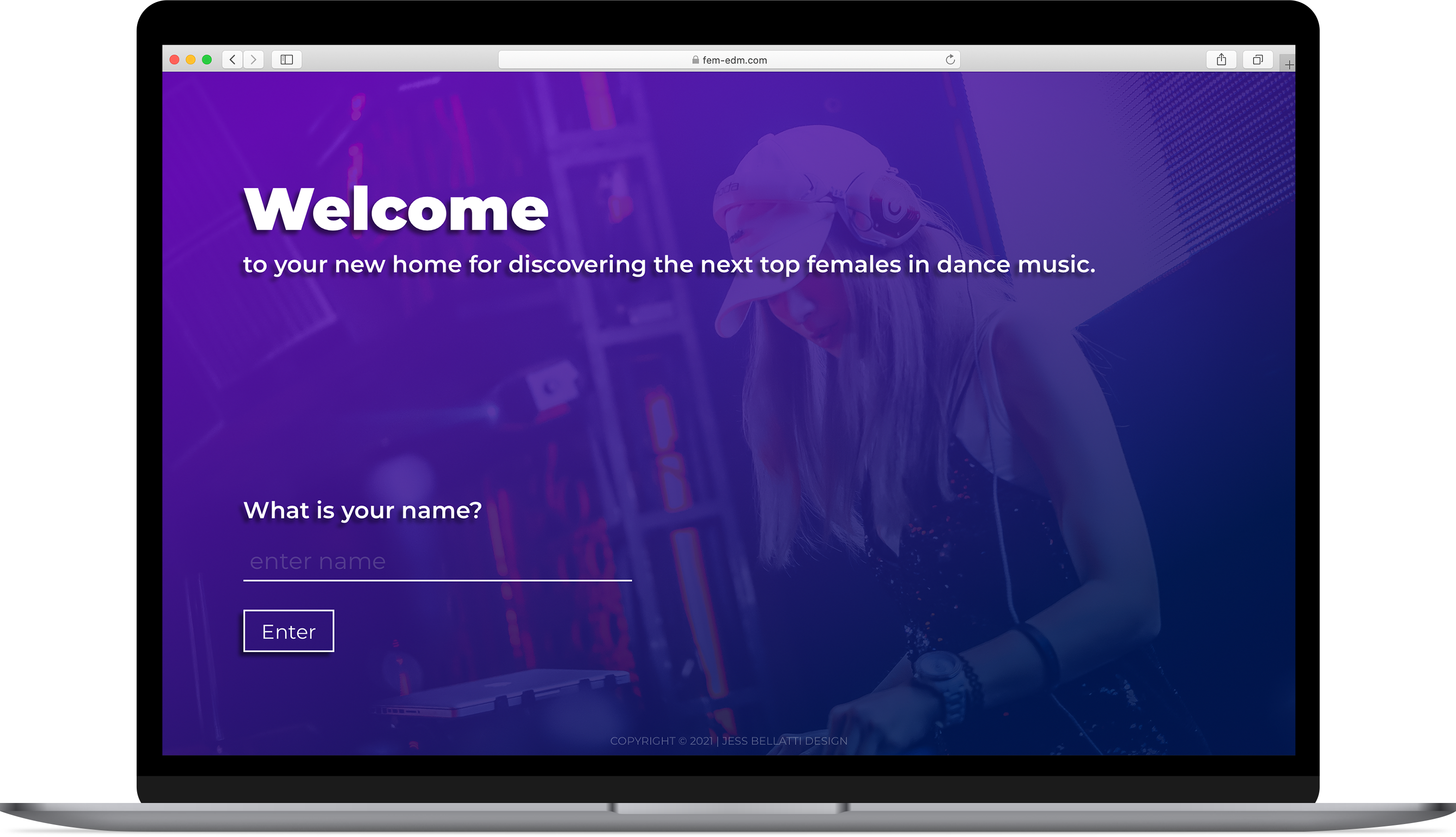 Mockup of the femEDM website on desktop