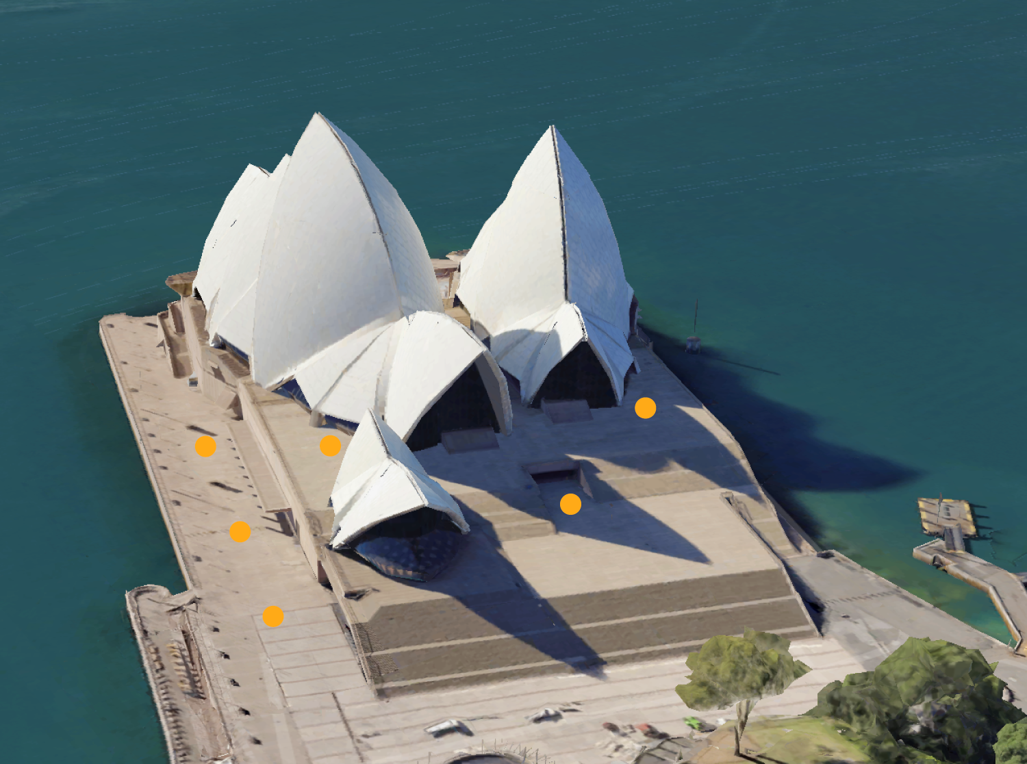 birds eye view of potential kiosk locations surrounding the Opera House