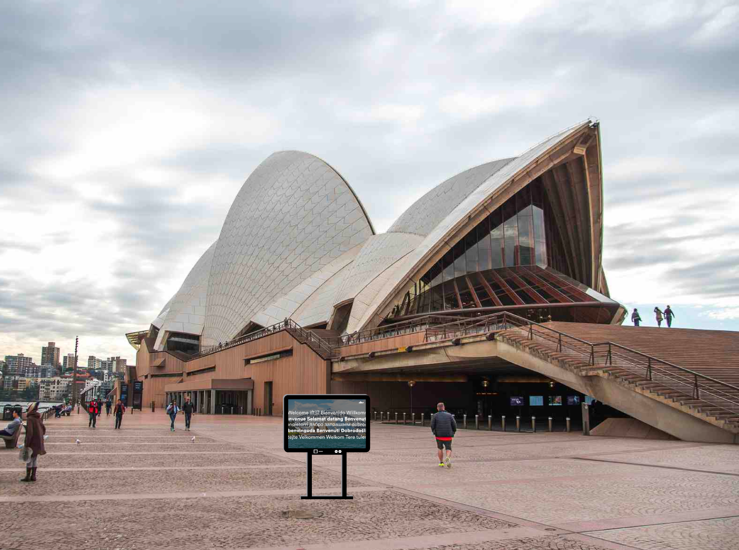 mockup of a kiosk in front of the opera house