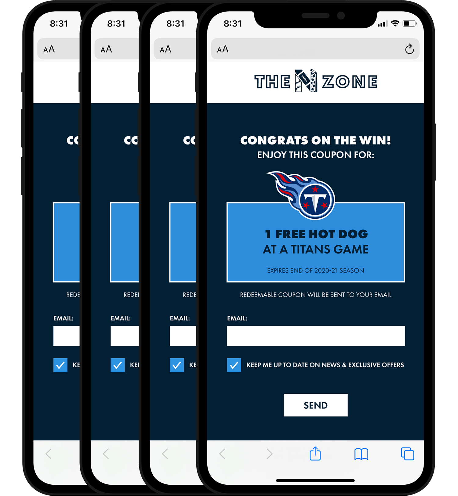 Mockup of the N Zone QR code coupon on phone