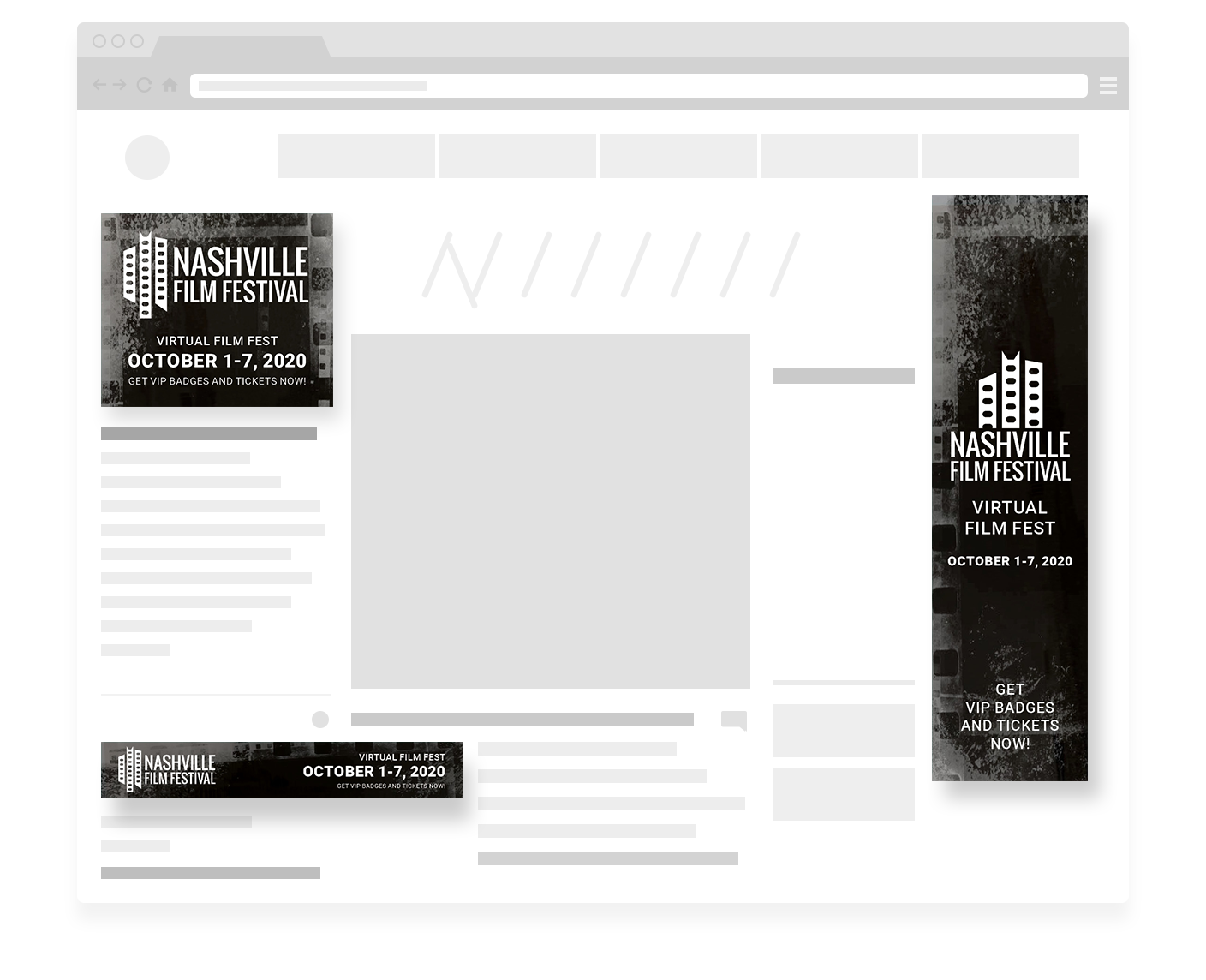 mockup of web banners for Nashville Film Festival on a website