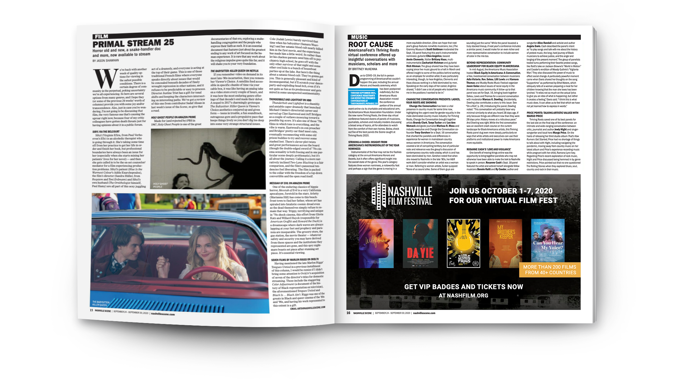 mockup of an ad for Nashville Film Festival in a magazine