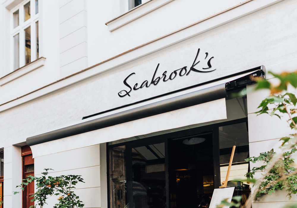Mockup of the Seabrook's logo on a storefront